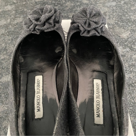 Authentic Manolo Blahnik Gisina Flats Dark Grey Wool Sz 37 - Picture 4 of 12
